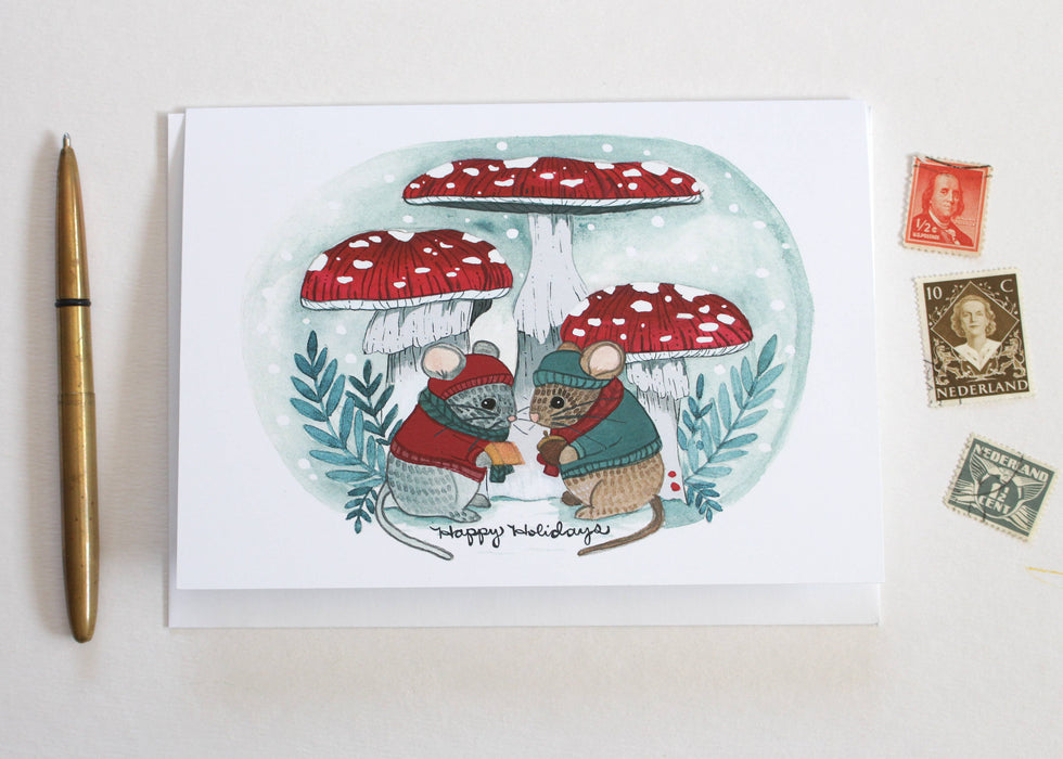 Happy Holidays Mice Blank Holiday Card