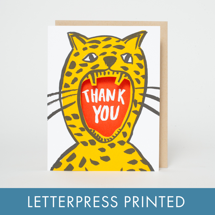 Card with a leopard illustration and 'Thank You' text on a white background