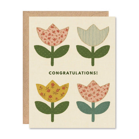 Greeting card with floral design and 'Congratulations!' text on a beige background