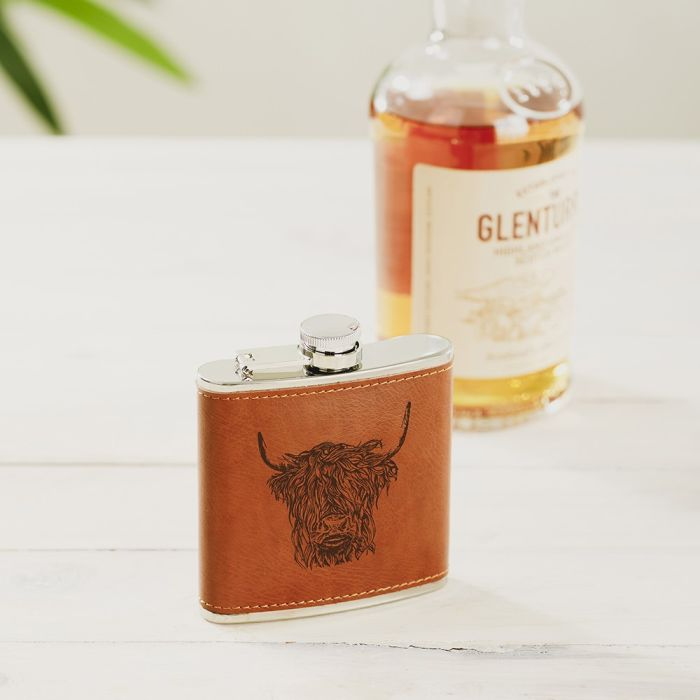 Leather Hip Flask - Highland Cow