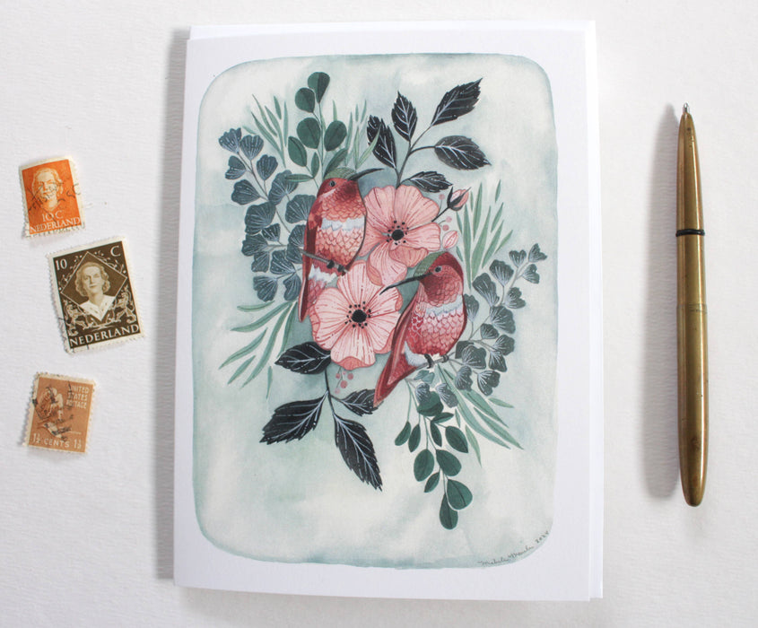 Two Hummingbirds Blank Greeting Card