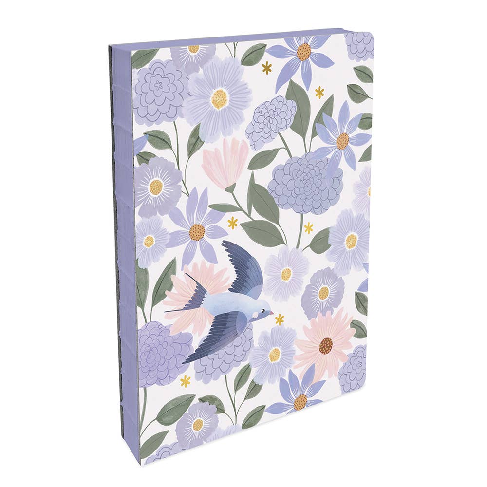 Floral notebook with birds on a white background