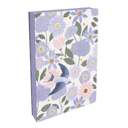 Floral notebook with birds on a white background