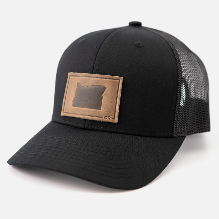 Oregon Silhouette Hat | Leather Patch Trucker Hat