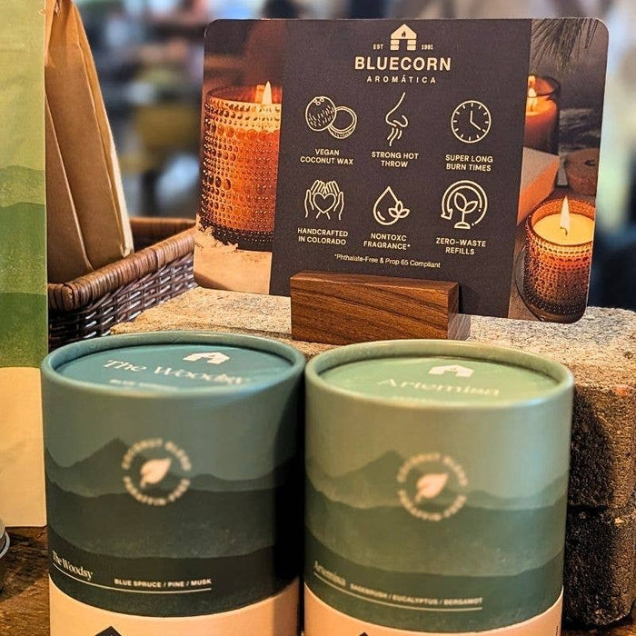 Bluecorn Beeswax Candle Shelf Talkers with Wooden Holders