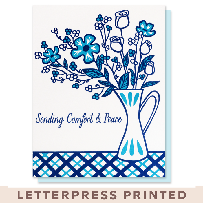 Blue Floral Sympathy Illustrated Florals Card