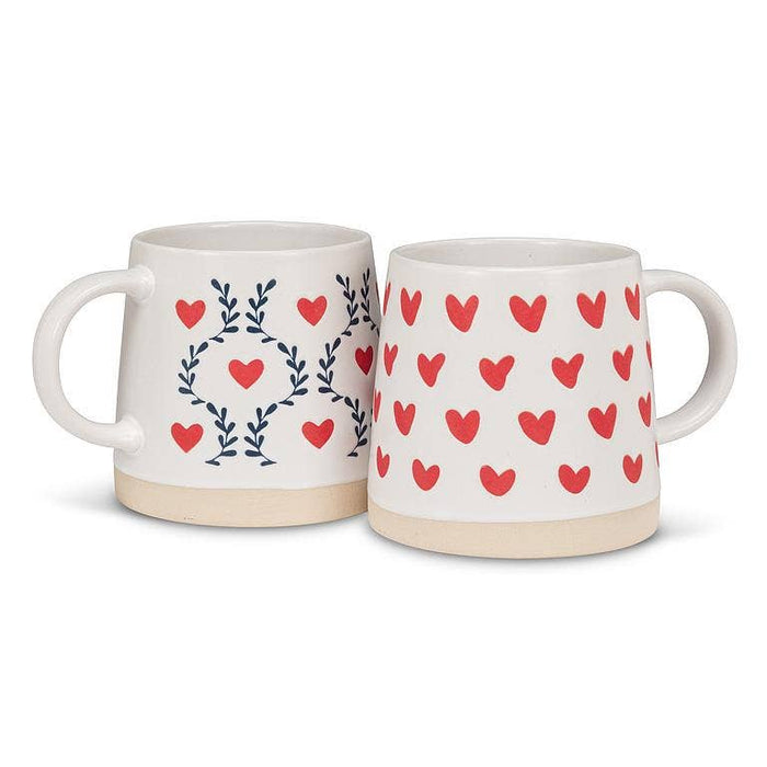 Wide Base Mug with Scandi Hearts & Leaves-3.5"H(14oz)