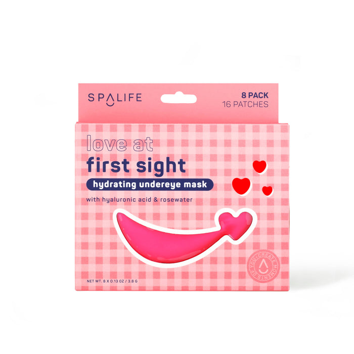 SpaLife love at first sight hydrating undereye mask packaging on a white background