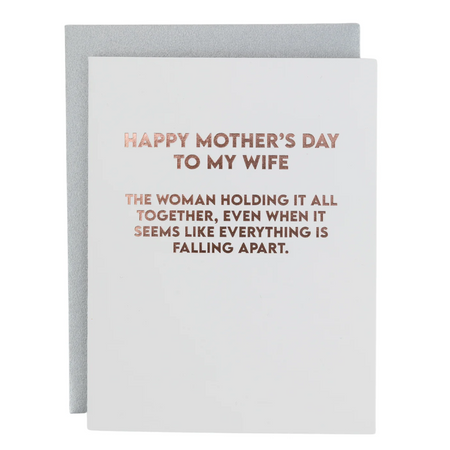 Greeting card with text for Mother's Day to a wife on a white background