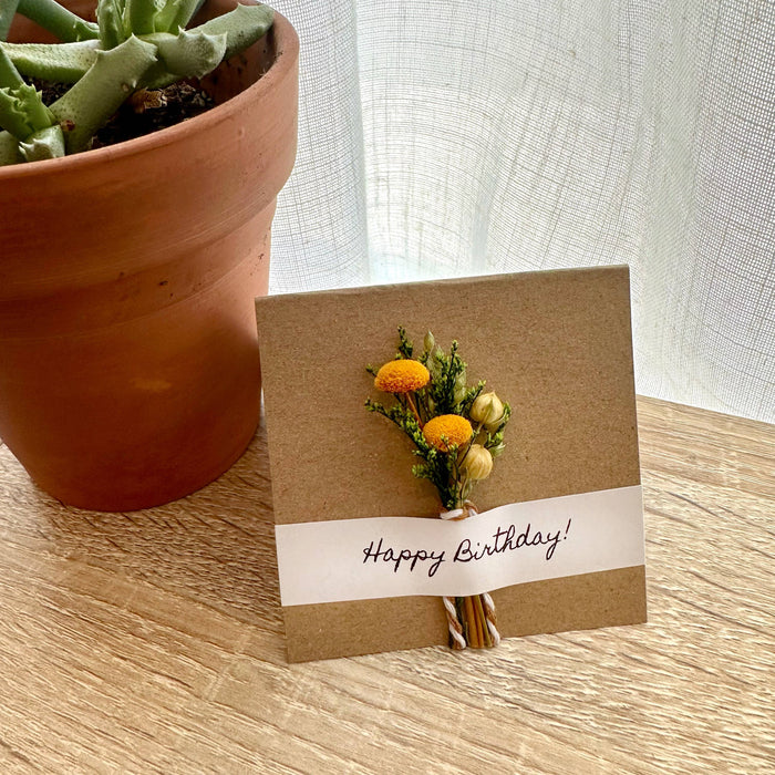 Happy Birthday Mini Orange Dried Floral Bouquet Card