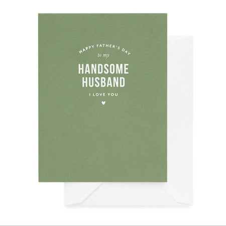 Green card with white text for Father's Day message to a husband