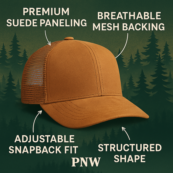 PNW Leather Patch Trucker Hat With Arrows