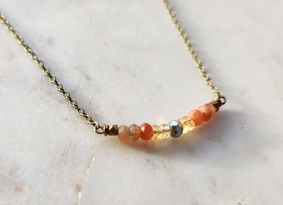 Dainty Citrine, Sunstone & Silver Necklace