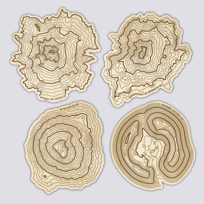 Wood Coaster Set | Oregon Mountain Coasters | Topography