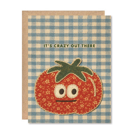 Card with a tomato illustration and checkered pattern