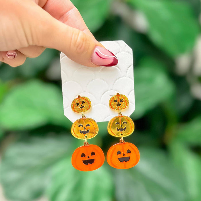 Stacked Pumpkin Dangle Earrings - Orange