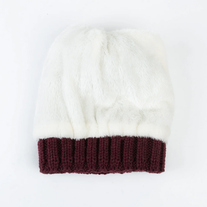 Winter Sierra Burgundy Cable Knit Pom Beanie