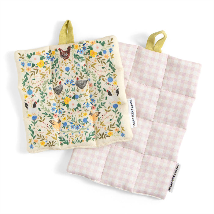 Chickens & Flowers Pot Holder Set