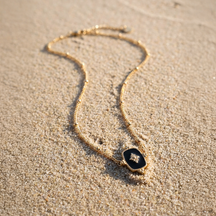 Luxe Gold Necklace with Black & Gold Pendant