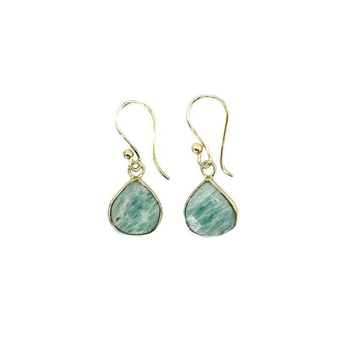 Gold Plated Earrings with Semi-Precious Stone - Amazonite