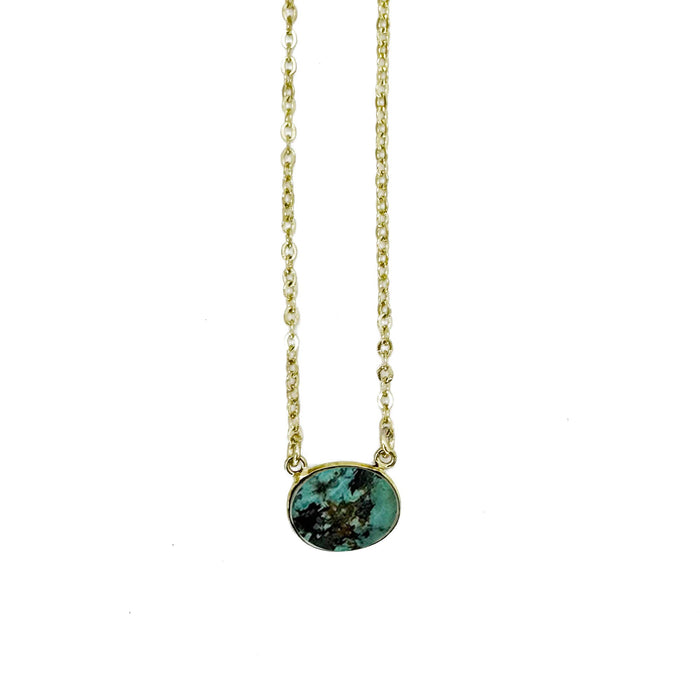 Gold Plated Necklace with Semi-Precious Stone - Turquoise