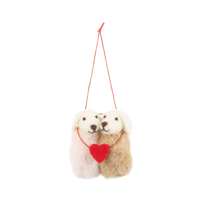 A12769:Felt dog couple orn, pink and brown plush, 3.5 in