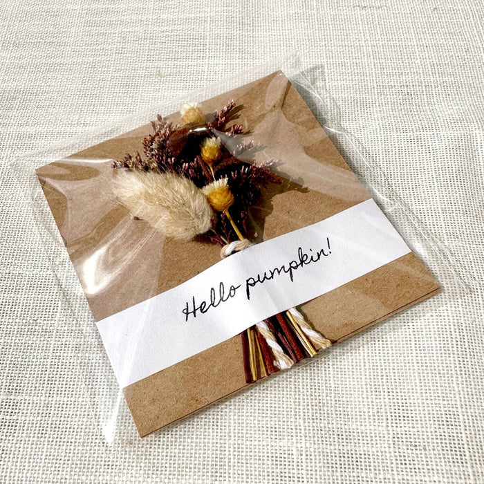 Hello Pumpkin! Mini Dried Floral Bouquet Card for Autumn