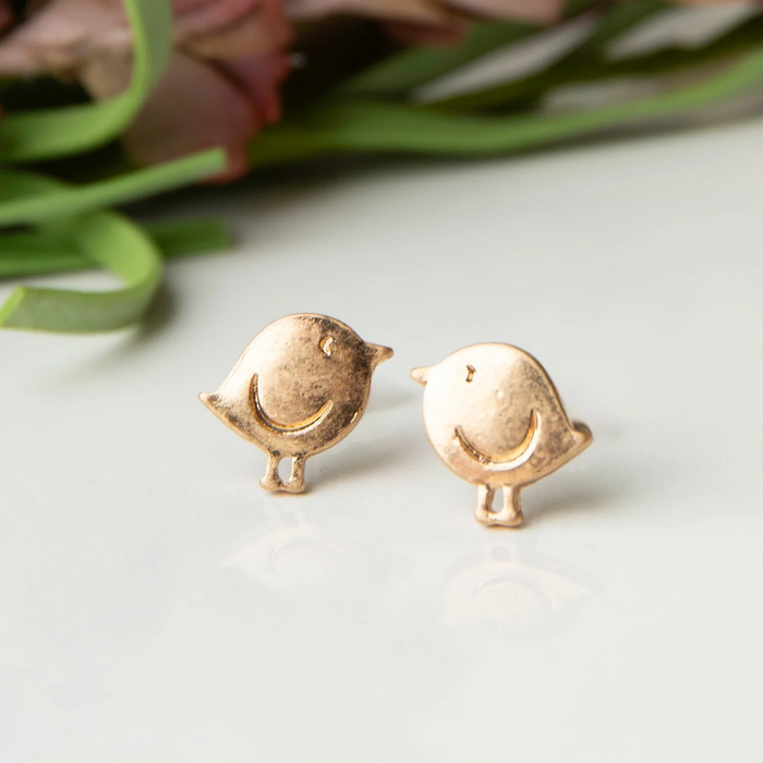 Gold Bird Stud Earrings