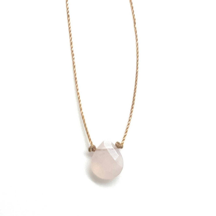 Rose Quartz Faceted Flat Teardrop Necklace