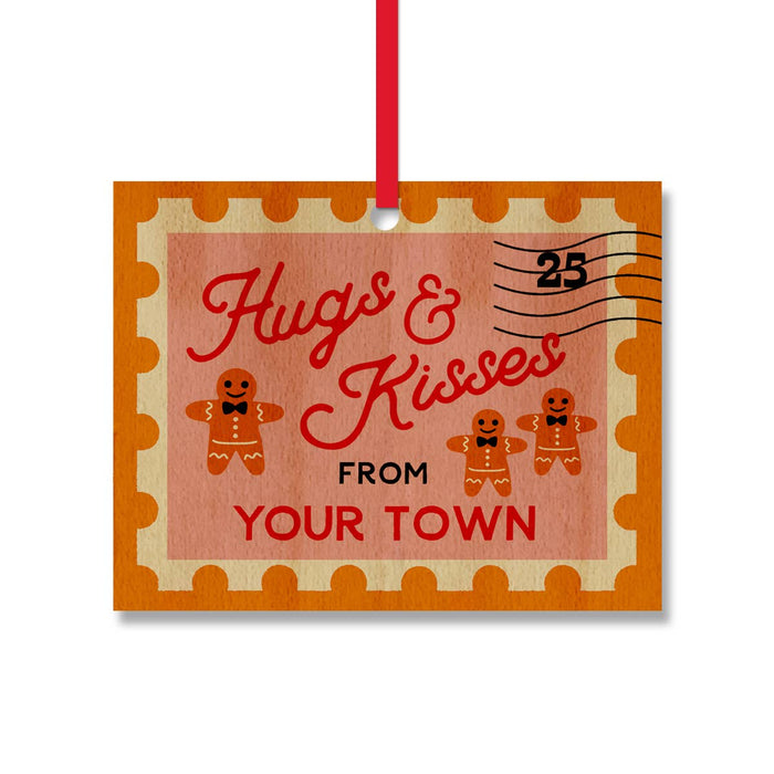 Postage Stamp Personalized Wood Ornament, name drop