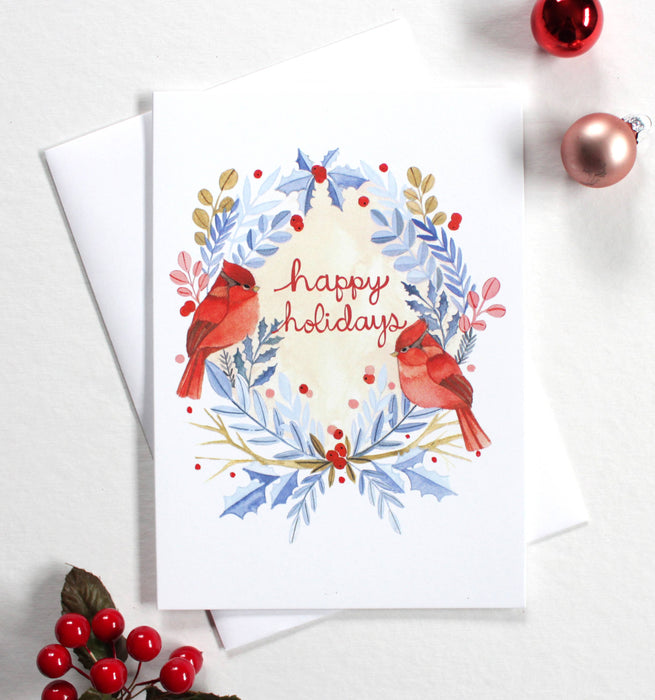 Holiday Card - Two Cardinals Happy Holidays 