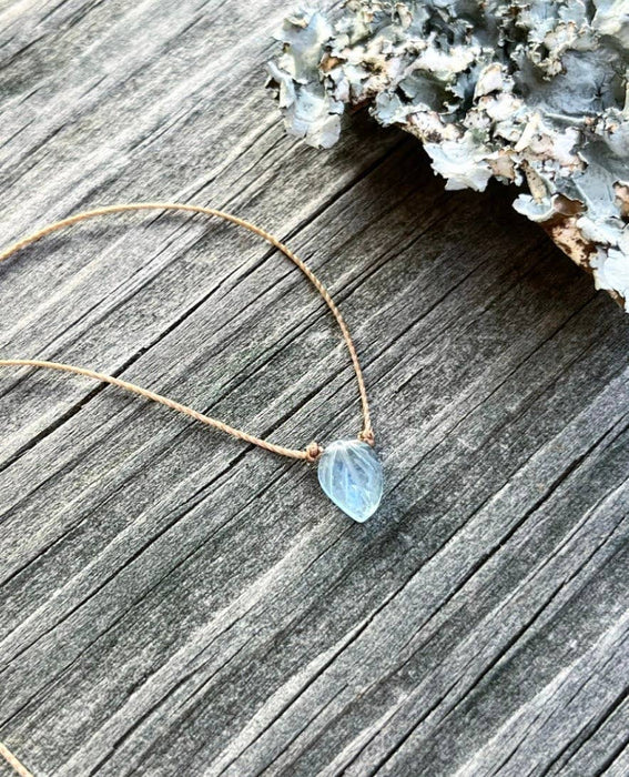 Aquamarine Carved Leaf Necklace