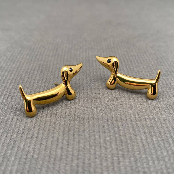 Dachshund 18K Gold Plated Stainless Steel Ear Studs - FGS