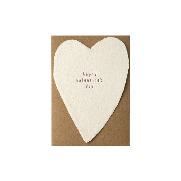 Heart-shaped card with 'happy Valentine's day' text on a brown background