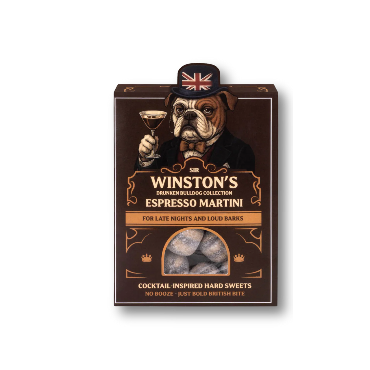 Box of Sir Winston's Espresso Martini with a dog illustration on a white background