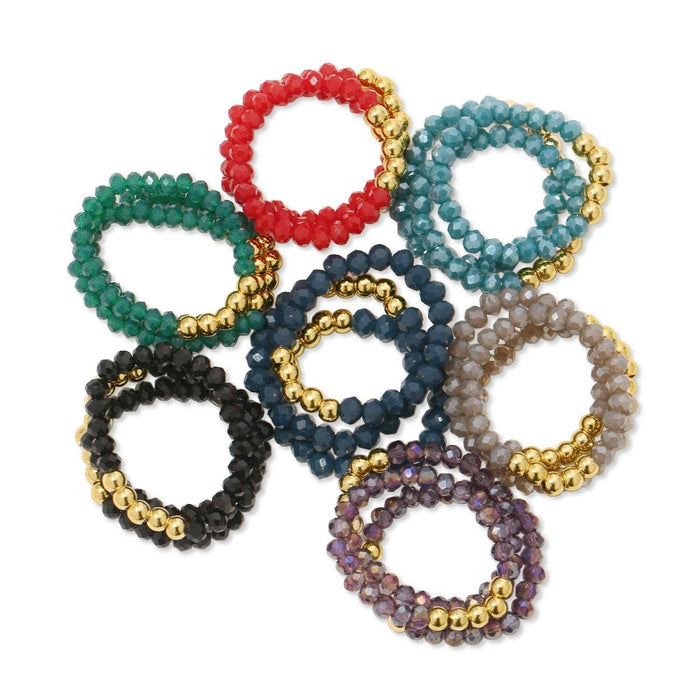 Stretch Crystal Rings With Bead Accents