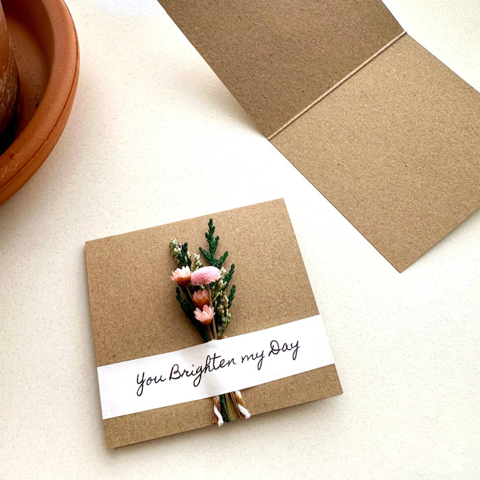 You Brighten My Day Pink Mini Dried Floral Bouquet Card