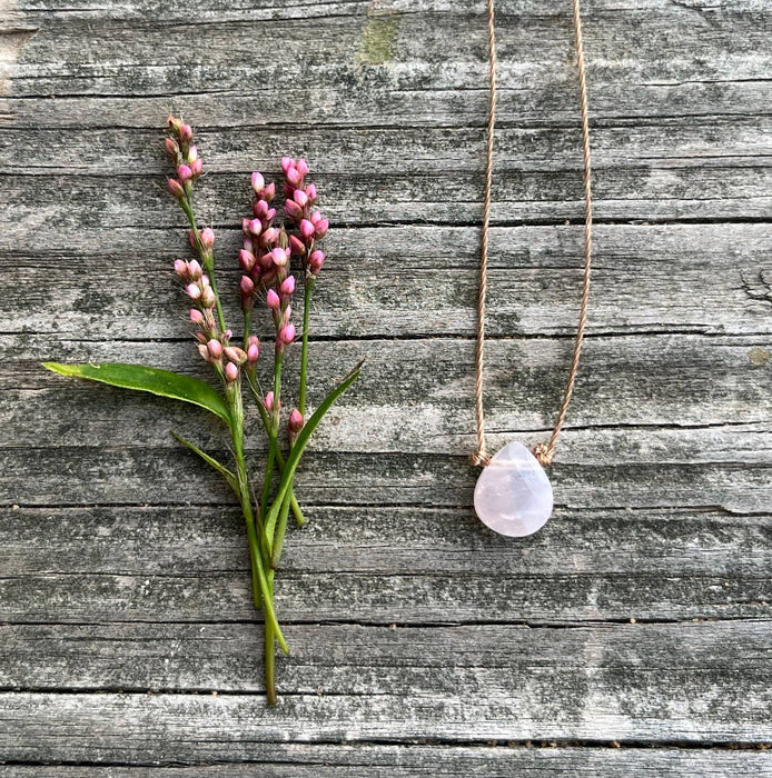 Rose Quartz Faceted Flat Teardrop Necklace