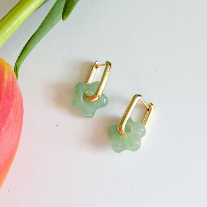 Stone Flower Hoop Earrings