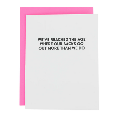 Card with humorous text on a white background with pink envelope