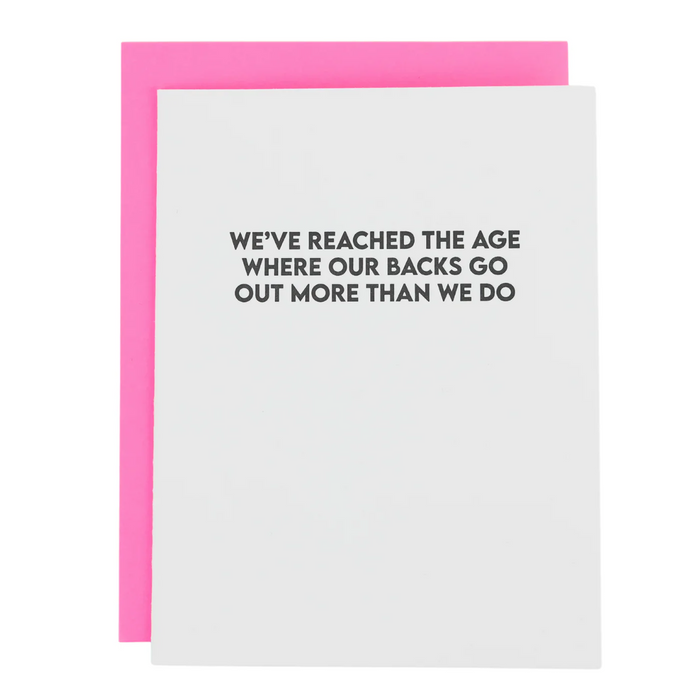 Card with humorous text on a white background with pink envelope