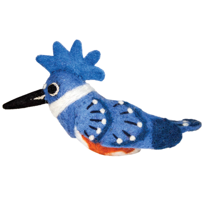 Blue bird-shaped ornament on a white background