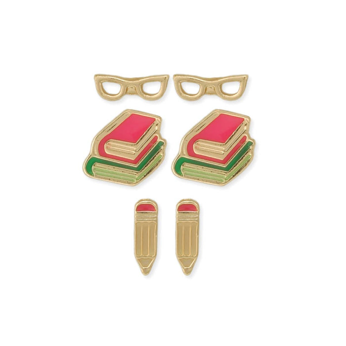 Book Worm Enamel Post Earrings Set