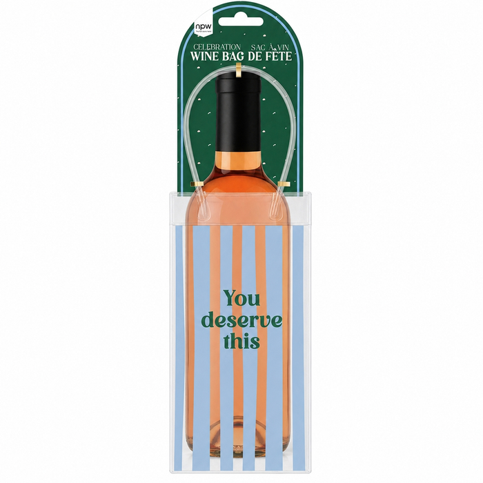 striped wine bag that reads "you deserve this" 