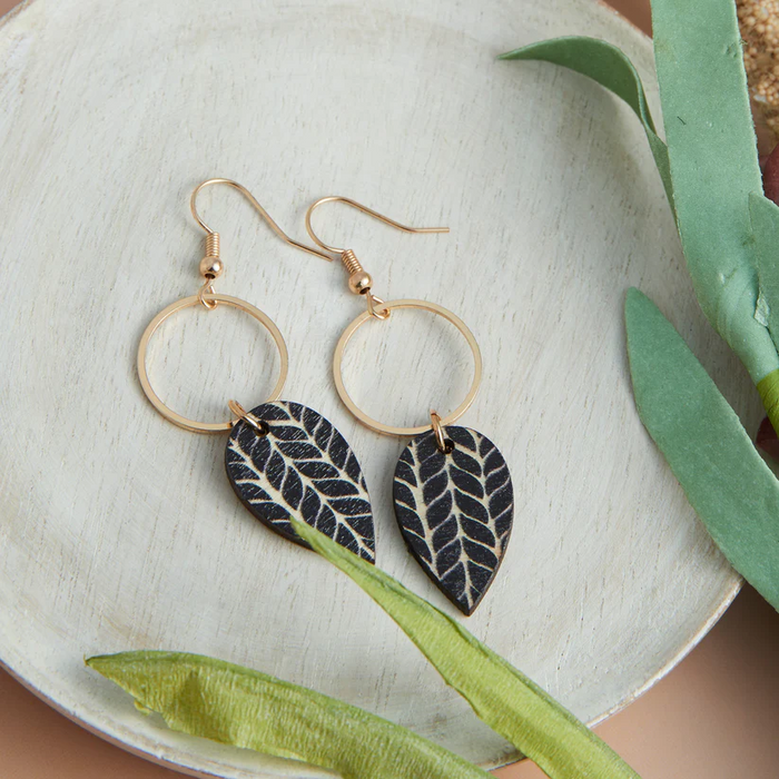 Wooden Leaf Earrings