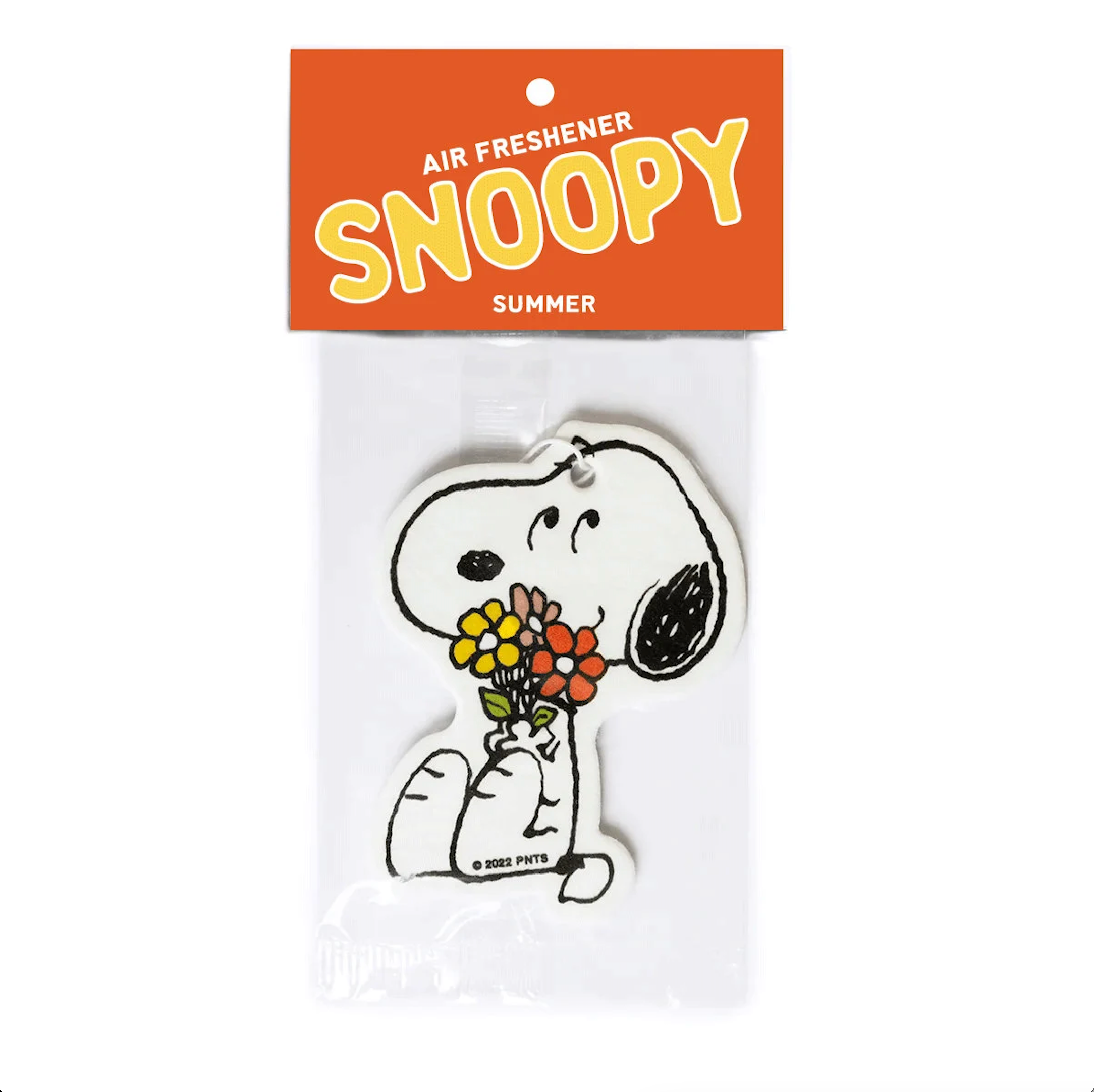 Snoopy air freshener with flowers on a white background