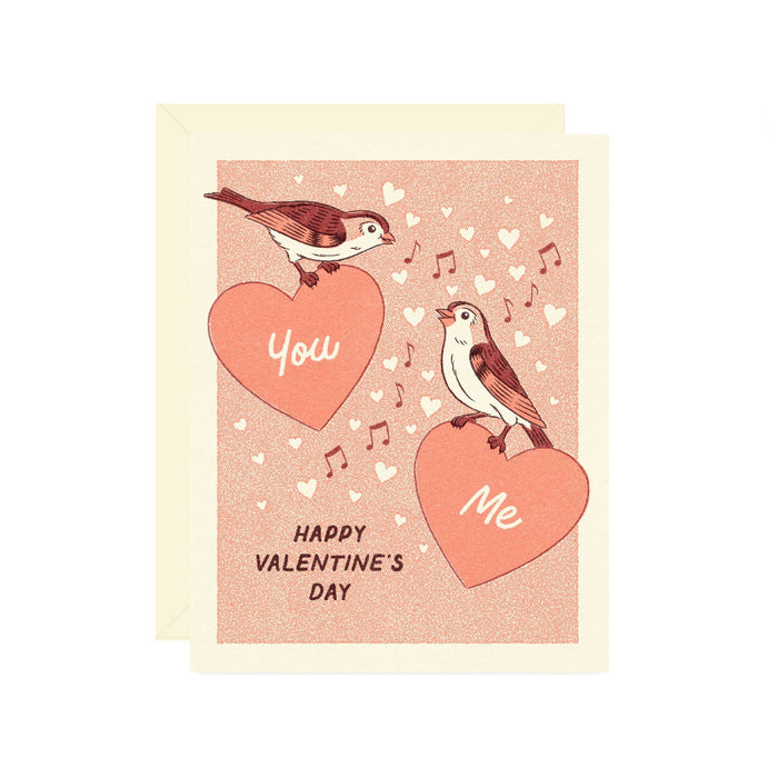 You & Me Lovebirds Valentine Greeting Card