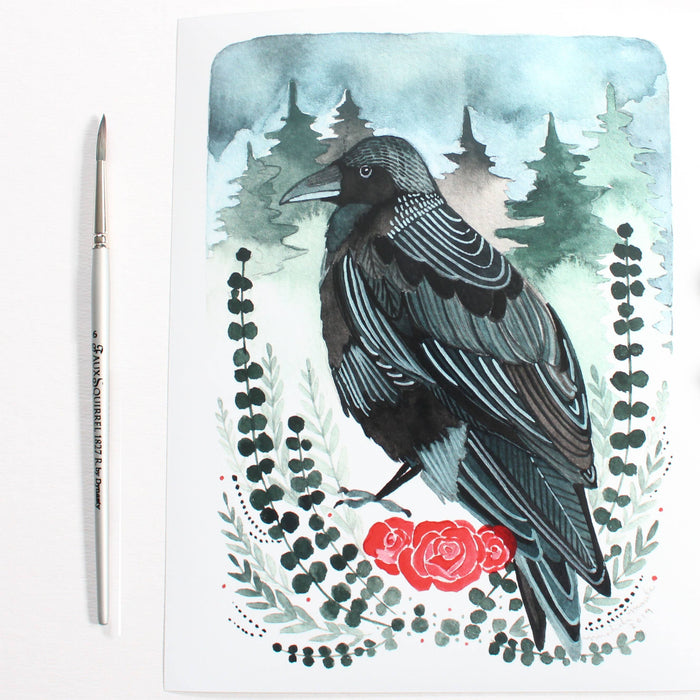8x10" Crow with Roses Art Print