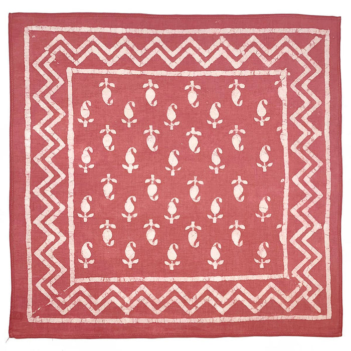 Block Printed Bandana - Light Red Floral and Chevron