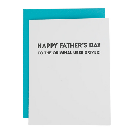 Father's Day card with blue border and humorous message on white background